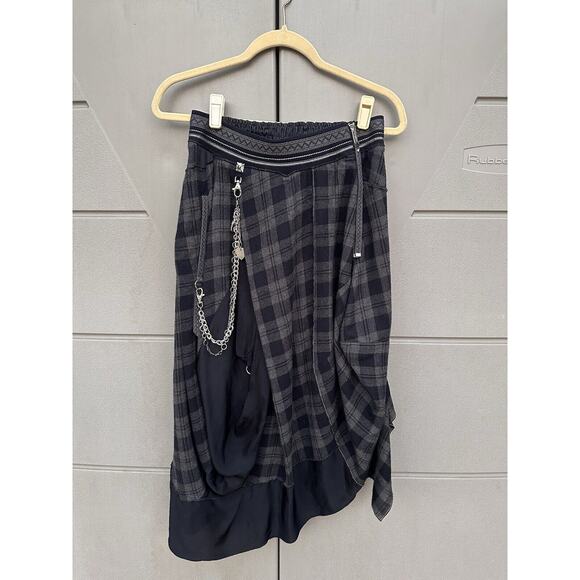 High Knit Claire Campbell wool Asymmetric Draped Kilt Skirt Sz 6 Tartan Grey - Picture 4 of 15
